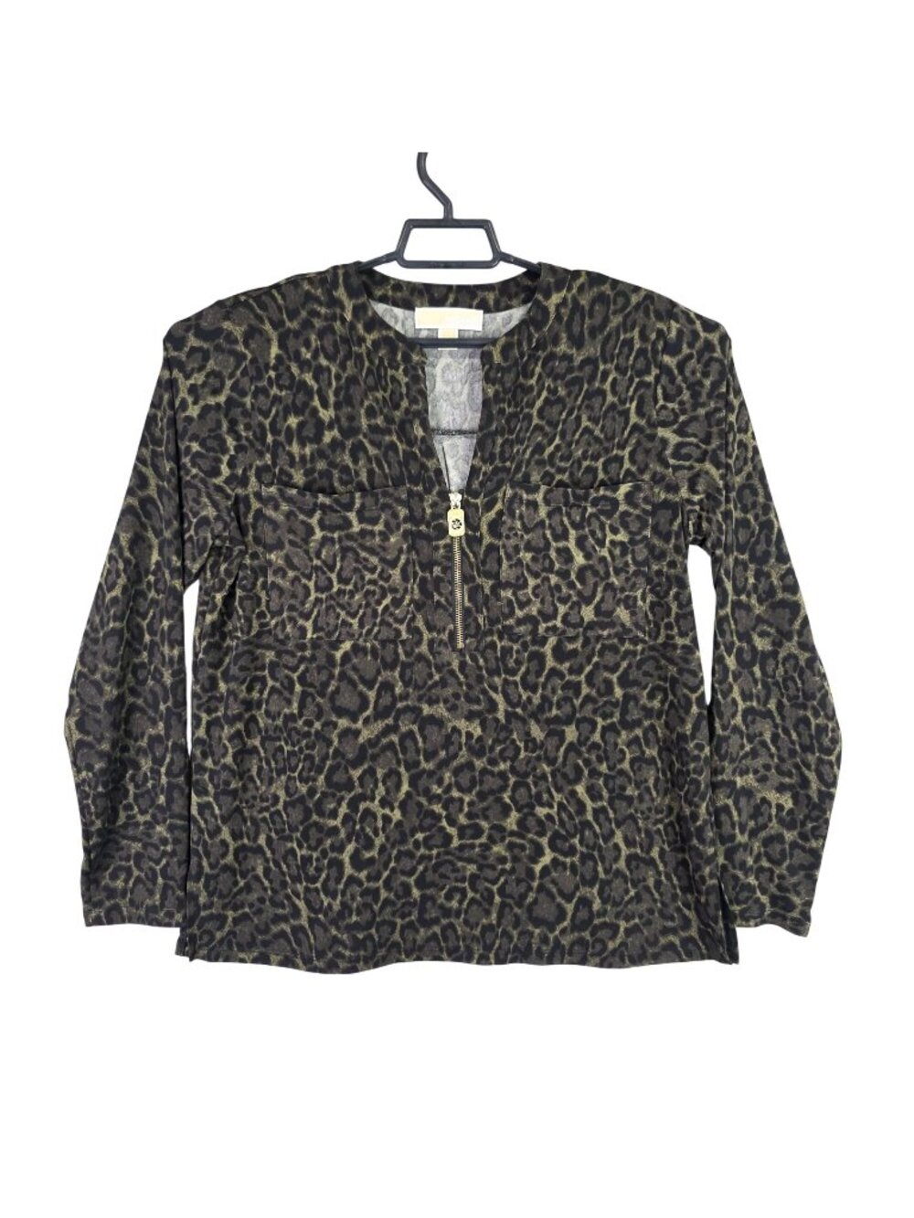 Womens Michael Michael Kors Animal Print 1/2 Zip Blouse Long Sleeve Size L